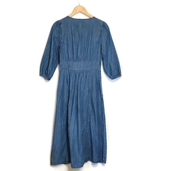 Madewell Denim Pieced Waist Midi Dress Mariden Wash Chambray Blue A Line Size 2 - Picture 10 of 16